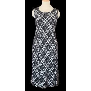 OIO Women's 6 SM Black/White Plaid Dress Midi Tweed Academia Geek Button Accent
